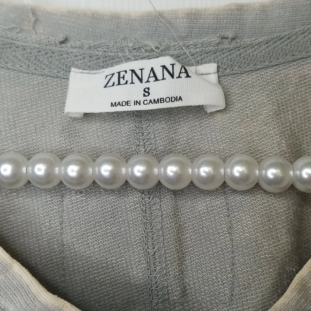 Zenana Half Button Raw Edge Washed Sleeveless Henley Top Light Olive Green - Picture 5 of 10
